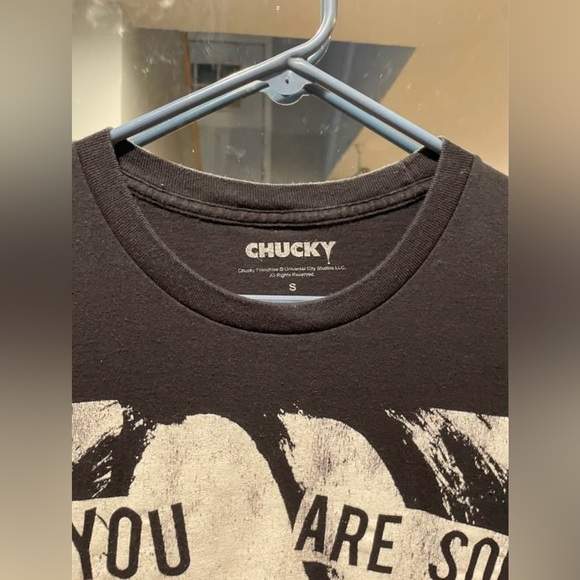 Chucky Black T-Shirt with Graphic Design in Good Condition. Adult Size Small. $6 - Picture 5 of 6